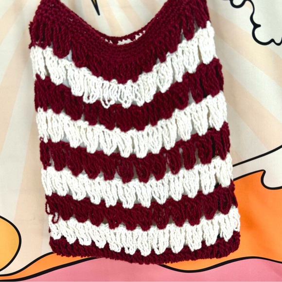 Hand-made Knit Crochet ‘Nicaragua’ Knit Maroon Wine Red Shoulder Crossbody Bag - Picture 7 of 12